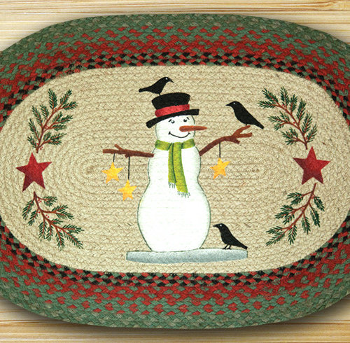 Earth Rugs Snowman with Crow Oval Patch Braided Rug, 20" x 30" | OP-25