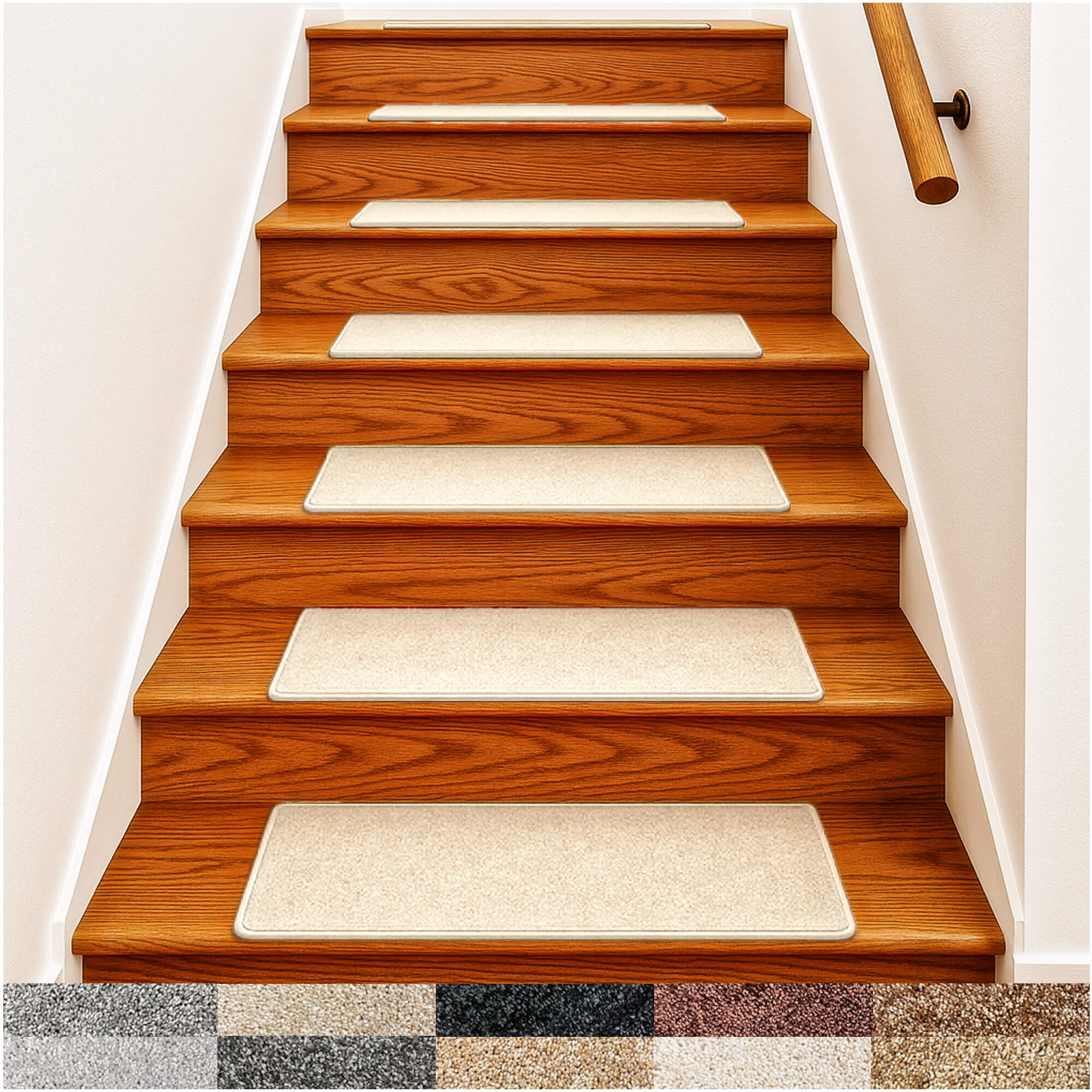 Neutral Tones Carpet Stair Treads for Dogs & Home Safety | 8″x8″ & 9″x9″ Modern Square Sets (12–18 Pieces)