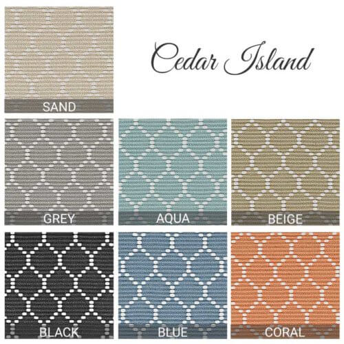 Cedar Island Custom Cut Indoor Outdoor area rug collection - 7 colors available